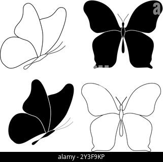 bouton d'icône papillon, vecteur, signe, symbole, logo, illustration, trait modifiable, style de conception plat isolé sur pictogramme linéaire blanc Illustration de Vecteur