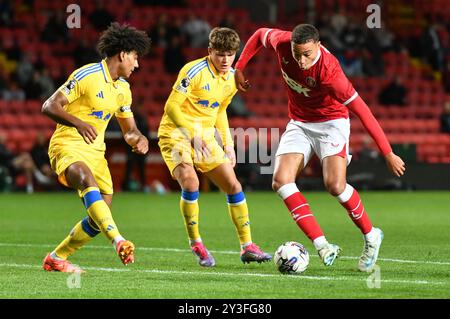 Londres, Angleterre. 13 septembre 2024. Miles Leaburn lors de la première League Cup U21 Group H match entre Charlton Athletic U21 et Leeds United U21 à The Valley, Londres. Kyle Andrews/Alamy Live News Banque D'Images