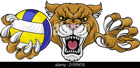 Mascotte de volleyball Cougar Panther Lion Puma Cat Illustration de Vecteur