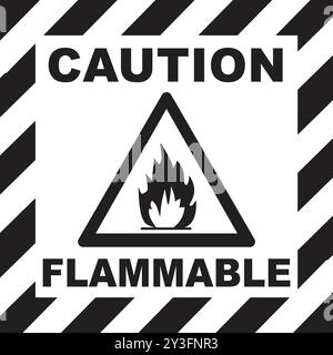Panneau hautement inflammable Noir, panneau d'avertissement inflammable, symbole inflammable, étiquette inflammable, panneau d'avertissement flamme Noir Illustration de Vecteur