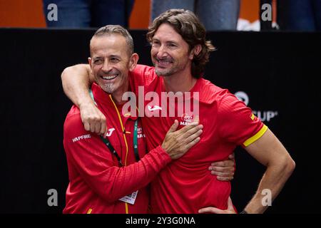 Valencia, Espagne. 13 septembre 2024. VALENCE, ESPAGNE - 13 SEPTEMBRE : Juan Carlos Ferrero réagit après la finale de la Coupe Davis phase de groupes 2024 match de Valence entre la France et l'Espagne au Pabellon Fuente de San Luis le 13 septembre 2024 à Valence, Espagne. (Photo de Francisco Macia/photo Players images/Magara Press) crédit : Magara Press SL/Alamy Live News Banque D'Images