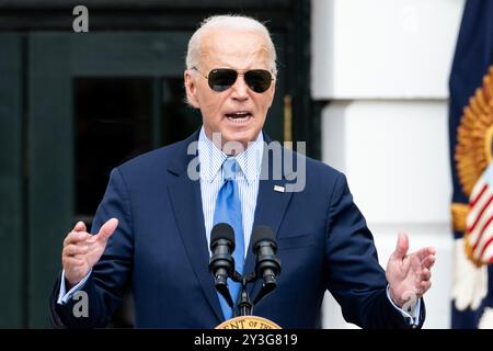 Washington, États-Unis. 13 septembre 2024. Président Joe Biden s'exprimant lors d'un événement honorant l'excellence des noirs sur la pelouse sud de la Maison Blanche à Washington, DC crédit : SOPA images Limited/Alamy Live News Banque D'Images