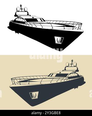 Illustrations vectorielles stylisées d'un yacht à moteur à grande vitesse Illustration de Vecteur