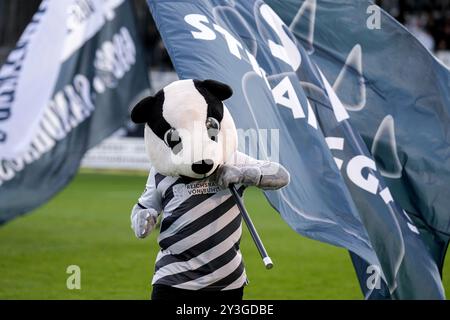 Sandhausen, Deutschland. 13 septembre 2024. Hardi (Maskottchen, SV Sandhausen, SVS), Einzelbild, Einzelfoto, Aktion, action, 13.09.2024, Sandhausen (Deutschland), Fussball, 3. LA RÉGLEMENTATION LIGA, SV SANDHAUSEN - BORUSSIA DORTMUND II, DFB/DFL INTERDIT TOUTE UTILISATION DE PHOTOGRAPHIES COMME SÉQUENCES D'IMAGES ET/OU QUASI-VIDÉO. Crédit : dpa/Alamy Live News Banque D'Images