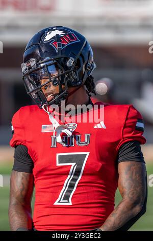 DeKalb, États-Unis. 31 août 2024. Jordan Hansen (#7) vu lors de l'ouverture de la saison 2024 de la NCAA pour les Huskies de l'université Northern Illinois contre les Leathernecks de l'université Western Illinois au Huskie Stadium. Score final : NIU 54:15 WIU. (Photo de Raj Chavda/SOPA images/SIPA USA) crédit : SIPA USA/Alamy Live News Banque D'Images