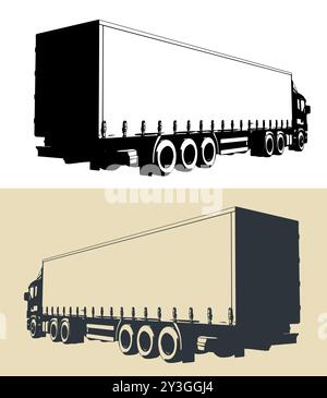 Illustrations vectorielles stylisées d'une remorque de semi-camion Illustration de Vecteur