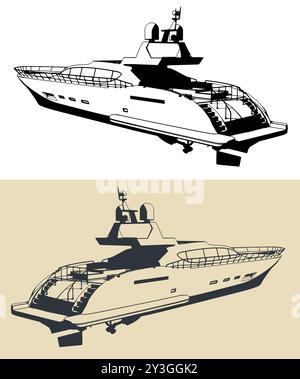 Illustrations vectorielles stylisées d'un yacht à moteur à grande vitesse Illustration de Vecteur