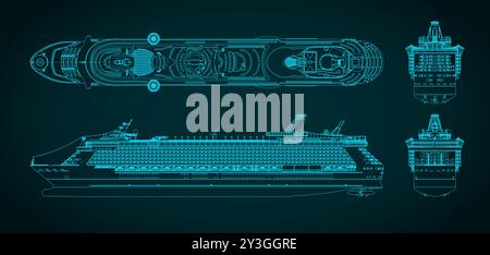 Illustration vectorielle stylisée des plans d'un grand paquebot de croisière Illustration de Vecteur