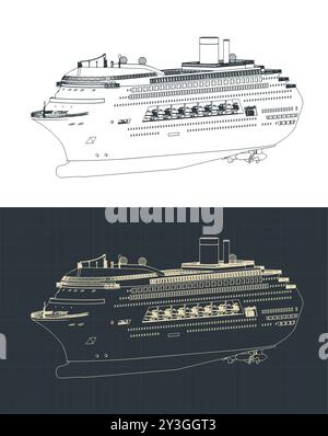 Illustrations vectorielles stylisées de plans isométriques d'un grand paquebot de croisière Illustration de Vecteur