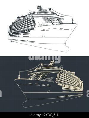 Illustrations vectorielles stylisées des plans d'un grand paquebot de croisière Illustration de Vecteur