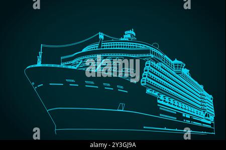 Illustration vectorielle stylisée d'un grand paquebot de croisière en gros plan Illustration de Vecteur