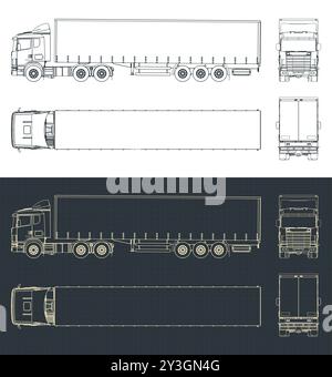 Illustrations vectorielles stylisées des plans d'une remorque de semi-camion Illustration de Vecteur