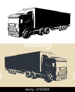 Illustrations vectorielles stylisées d'une remorque de semi-camion Illustration de Vecteur