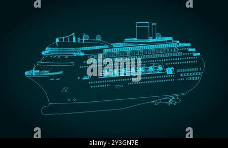 Illustration vectorielle stylisée des plans isométriques d'un grand paquebot de croisière Illustration de Vecteur