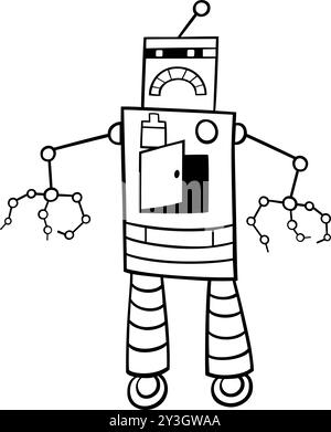 Illustration de dessin animé de la page de coloriage de personnage comique de science fiction robot en colère Illustration de Vecteur