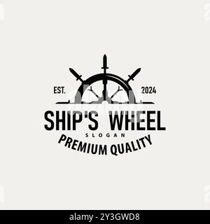 Ship Rudder logo, élégant vecteur maritime nautique conception minimaliste simple Ocean Sailing Ship Illustration de Vecteur