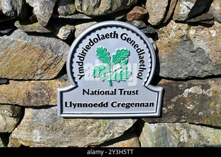 National Trust Llynnoedd Cregennan (Cregennan Lakes) Sign - Nord du pays de Galles, Royaume-Uni - 13 septembre 2024 Banque D'Images