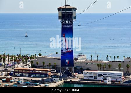 Les vues depuis le tramway aérien de Port Vell lors de la Louis Vuitton 37th America’s Cup Yacht Racing Regatta…2024, Barcelone Espagne. Banque D'Images