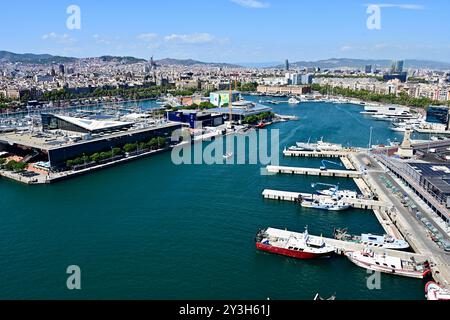 Les vues depuis le tramway aérien de Port Vell lors de la Louis Vuitton 37th America’s Cup Yacht Racing Regatta…2024, Barcelone Espagne. Banque D'Images