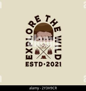 Conception exclusive d'illustration de logo aventure. Design Premium Vintage style Adventure logo. Emblème logo Camp extérieur dans le style ancien vintage. Illustration de Vecteur