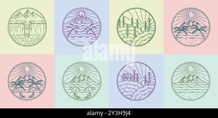 Design exclusif du logo extérieur. Ensemble Premium de logo Modern Line Art Outdoor. Collection de logos d'extérieur simple et moderne Illustration de Vecteur