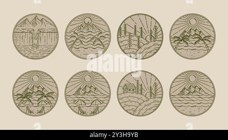 Design exclusif du logo extérieur. Ensemble Premium de logo Modern Line Art Outdoor. Collection de logos d'extérieur simple et moderne Illustration de Vecteur