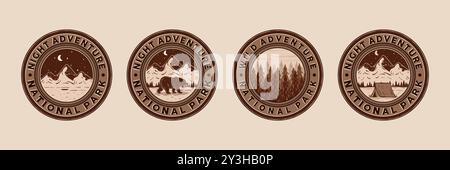 Ensemble Premium de conception de logo d'aventure en plein air. Logo Vintage style Adventure exclusif. Emblème logo Camp extérieur dans le style ancien vintage. Illustration de Vecteur