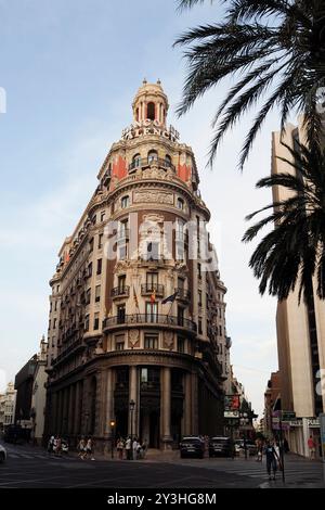 Valencia, Espagne. Architecture dans le centre-ville. Banco de Valencia. Pour usage éditorial uniquement. 18 juillet 2015 Banque D'Images