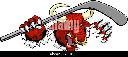 Bull Minotaur Longhorn Cow Ice Hockey Mascot Illustration de Vecteur