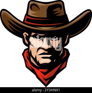 Cowboy Man Mean Cowboys Sports Team Mascot Illustration de Vecteur