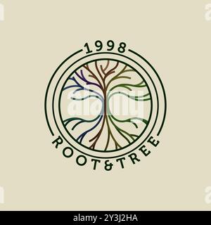 Conception de logo d'arbre abstrait avec une couleur vibrante. Design de logo créatif avec racine et élément d'arbre Illustration de Vecteur