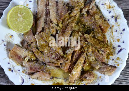 Conserves de sardines épicées dans l'huile végétale, ouverture facile, sardine poissons pilchards riches en nutriments, petit, gras poisson, une source d'acide gras oméga 3, fruits de mer Banque D'Images