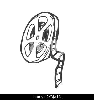 Icône de dessin de contour dessiné à la main de bobine de caméra vidéo. Illustration d'esquisse vectorielle de bobine de film, de film et de cinéma pour impression, Web, mobile et info Illustration de Vecteur