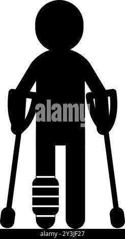 Personne sur des béquilles, pictogramme de mise en garde, danger et avertissement, illustration vectorielle Illustration de Vecteur