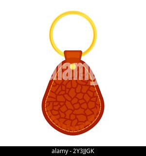 Bijou de support en cuir de vecteur, porte-clés en or pour clé. Anneau métallique. Étiquette de télécommande noire pour voiture ou bureau. Porte-clés isolé sur fond blanc. Vide AC Illustration de Vecteur