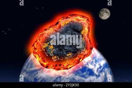 Un astéroïde frappant l'atmosphère terrestre Banque D'Images