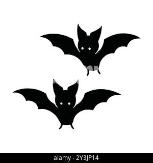 Illustration de silhouette volante de chauves-souris mignonne. Illustration de conception de chauves-souris simples halloween. Isolé sur fond blanc. Illustration de Vecteur