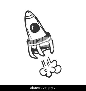 Icône de doodle de vaisseau-fusée. Esquisse dessinée à la main Illustration de Vecteur