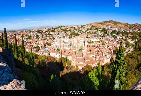 Vue panoramique aérienne de Grenade. Grenade est la capitale de la province de Grenade dans la communauté andalouse, en Espagne. Banque D'Images