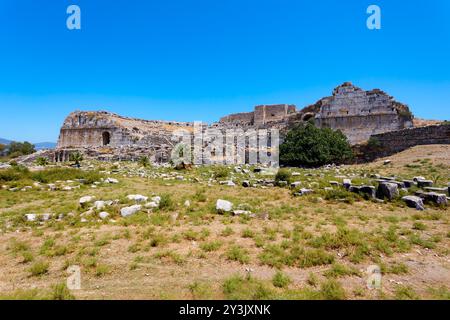 Théâtre de Miletus vue panoramique. Milet était une ancienne ville grecque et maintenant situé près de la ville moderne Didim en Turquie. Banque D'Images