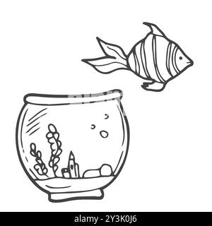 Poissons rouges dans un aquarium. Illustration vectorielle . Style Doodle. Deux poissons rouges. Illustration de Vecteur