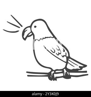 Esquisse Doodle Parrot dans le vecteur. Dessin au trait du perroquet Illustration de Vecteur