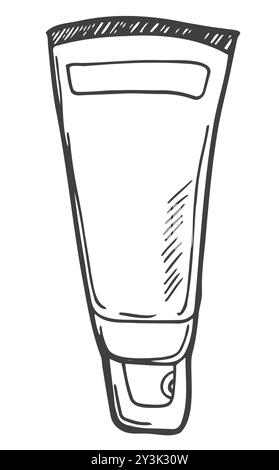 Vectoriel contour noir de tube de crème, antiseptique ou dentifrice dans le style de doodles. Clip art sur le thème des cosmétiques, de la beauté Illustration de Vecteur