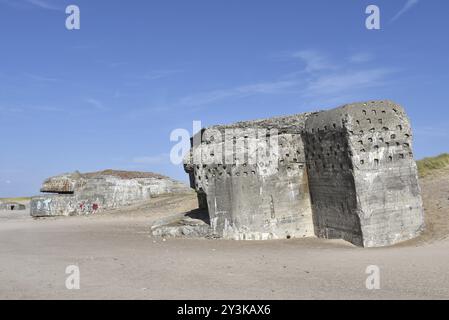 Bunker, Botonbunker du mur de l'Atlantique au Danemark sur la plage du Jutland Banque D'Images