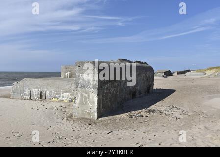 Bunker, Botonbunker du mur de l'Atlantique au Danemark sur la plage du Jutland Banque D'Images