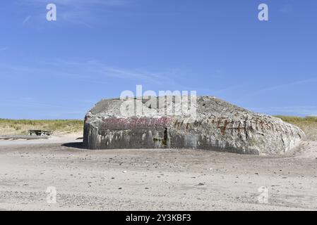 Bunker, Botonbunker du mur de l'Atlantique au Danemark sur la plage du Jutland Banque D'Images