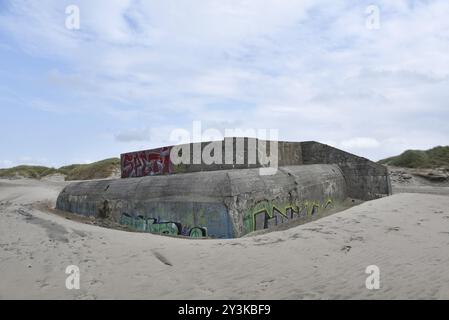 Bunker, Botonbunker du mur de l'Atlantique au Danemark sur la plage du Jutland Banque D'Images