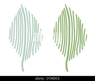 Conception simple de feuilles modernes dans des couleurs vertes et bleues sur un fond blanc Banque D'Images