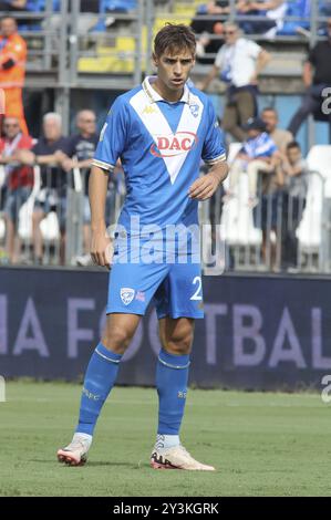 Giacomo Olzer du Brescia Calcio FC lors de Brescia Calcio vs Frosinone Calcio, 5Â° Serie B BKT 2024-25 match au stade Mario Rigamonti à Brescia (BS), Italie, le 14 septembre 2024. Banque D'Images