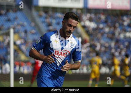 Niccolo Corrado du Brescia Calcio FC lors de Brescia Calcio vs Frosinone Calcio, 5Â° Serie B BKT 2024-25 match au stade Mario Rigamonti à Brescia (BS), Italie, le 14 septembre 2024. Banque D'Images